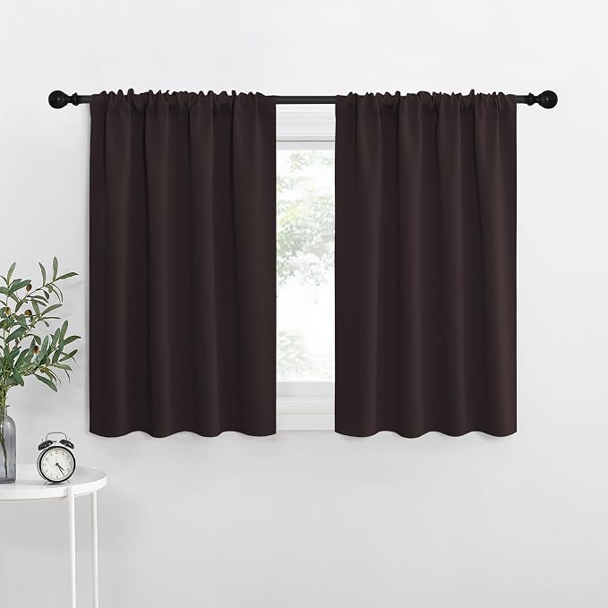 NICETOWN Kitchen Curtains, Toffee Brown, Short Blackout Drapes, Thermal