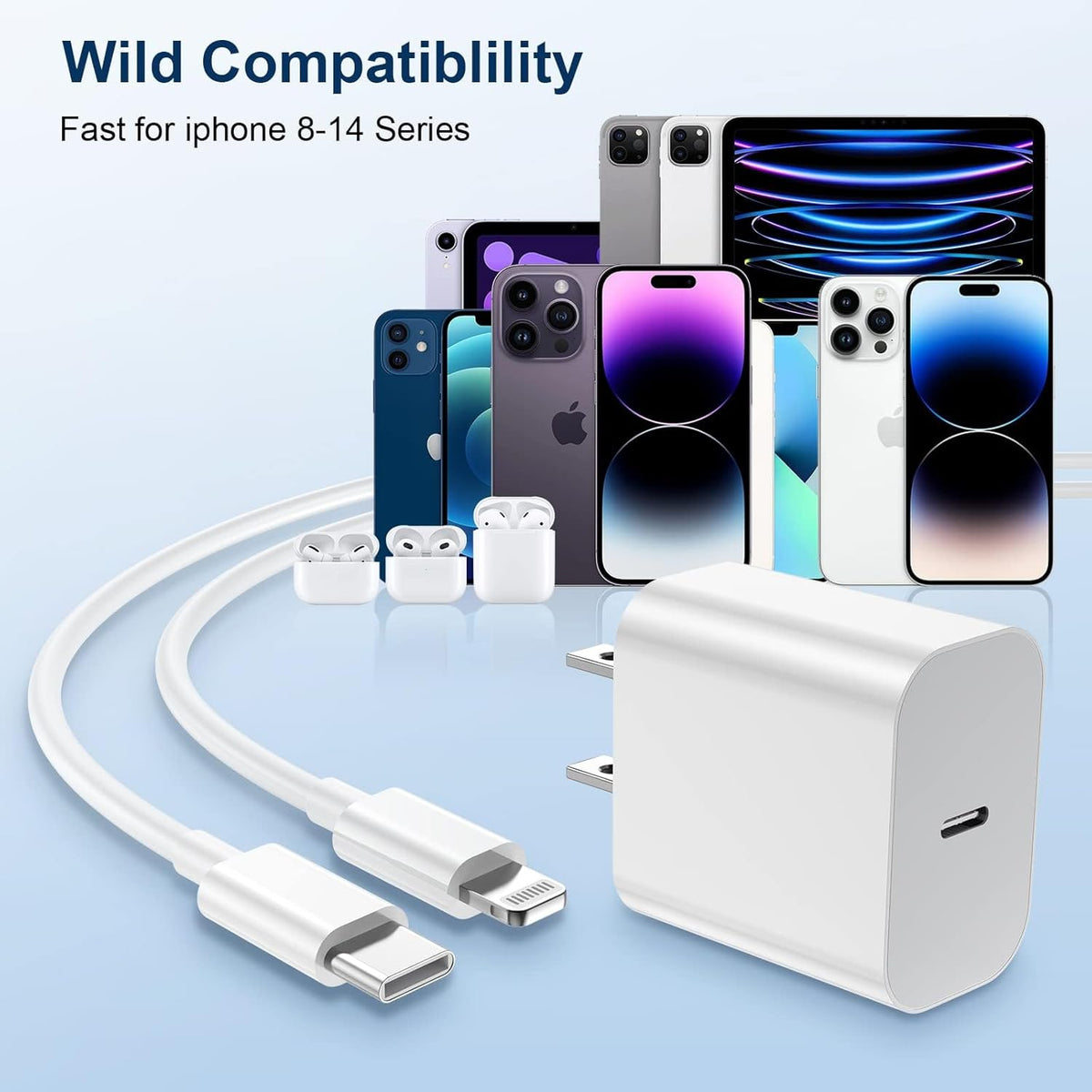 iPhone Charger Fast Charging,20W PD USB C Wall Charger 4 Pack with 6FT Fast Charging Cable - Fast Charger for iPhone 14/14 Pro Max/13/13 Pro/12/12 Pro/11/11 Pro/XS, iPad