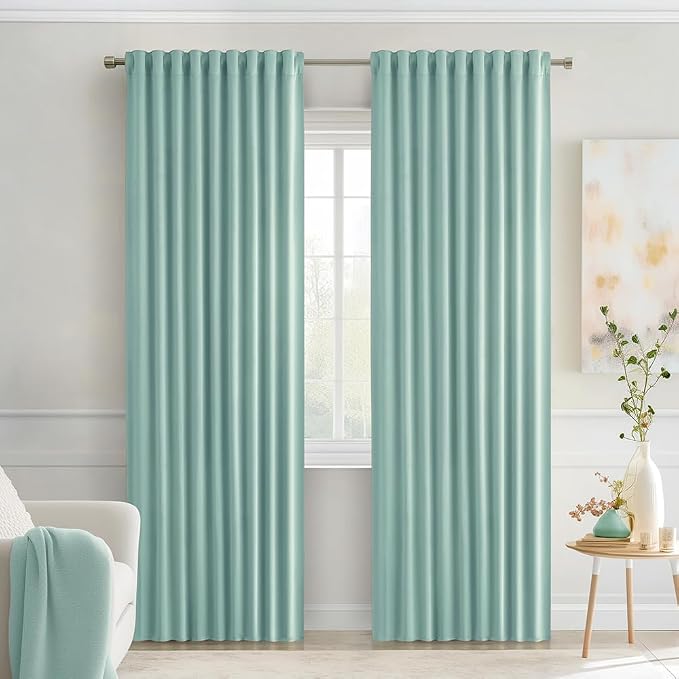 MIULEE Aqua Back Tab Blackout Curtains 90 Inches Long 2 Panels Set