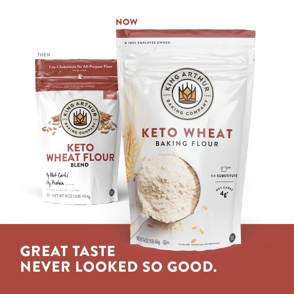 King Arthur Keto Wheat Baking Flour: 1:1 All-Purpose Flour Substitute, 1 lb (Pack of 1) - Low-Carb Baking Solution for Bread & More, Non-GMO, Resealable Bag - Perfect for Keto Diet & Reduced Carb Intake