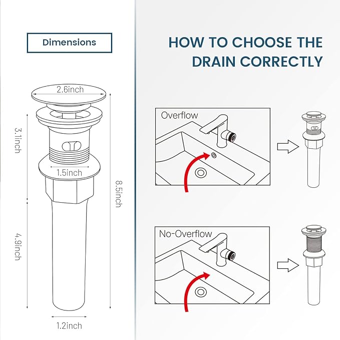 REGALMIX Bathroom Sink Drain with Overflow, Brushed Nickel Pop Up Drain 2 Pack, All Metal Bathroom Sink Stopper for Vanity Vessel Sink, Stainless Steel and Brass, RM083J-P2