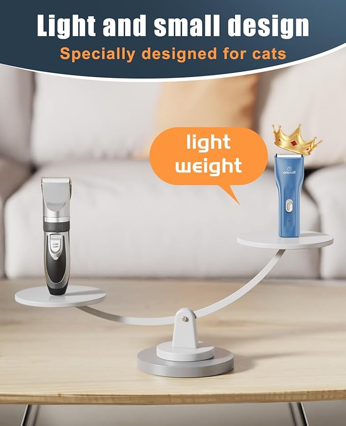 oneisall Pet Clipper for Cat Matted Hair, Pet Shaver for Cats Quiet Pet Clippers Waterproof Cordless Cat Clippers for Matted Hair Long Hair with Storage Bag (Blue)