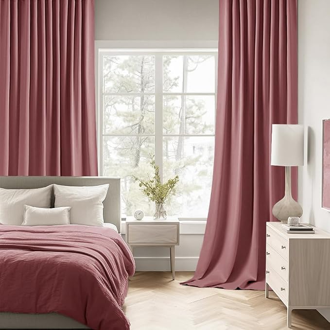 MIULEE Dusty Rose Back Tab Blackout Curtain 96 Inch Long 2 Panels Set