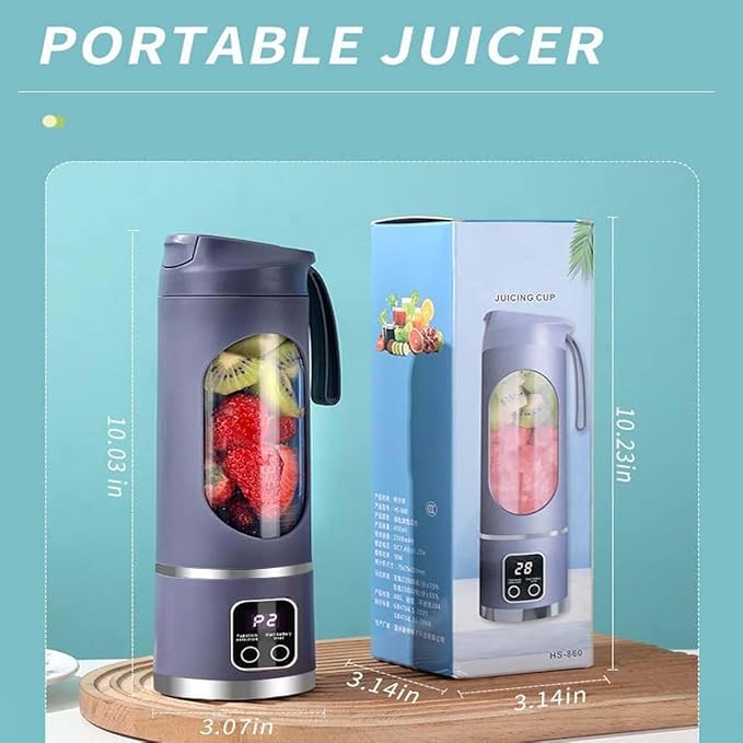 Digital Multimode Juicer Blender, 450ml Portable Blender Personal Electric-Smart LED Display Juicer,3 Speed12-Blade Fresh Juice Bottle, USB Rechargeable for Shakes and Smoothies,Fruit Juice (White)