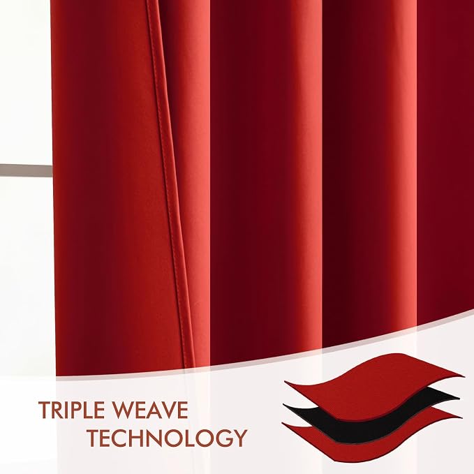 MIULEE Christmas Red Back Tab Blackout Curtain 96 Inch Long 2 Panels Set