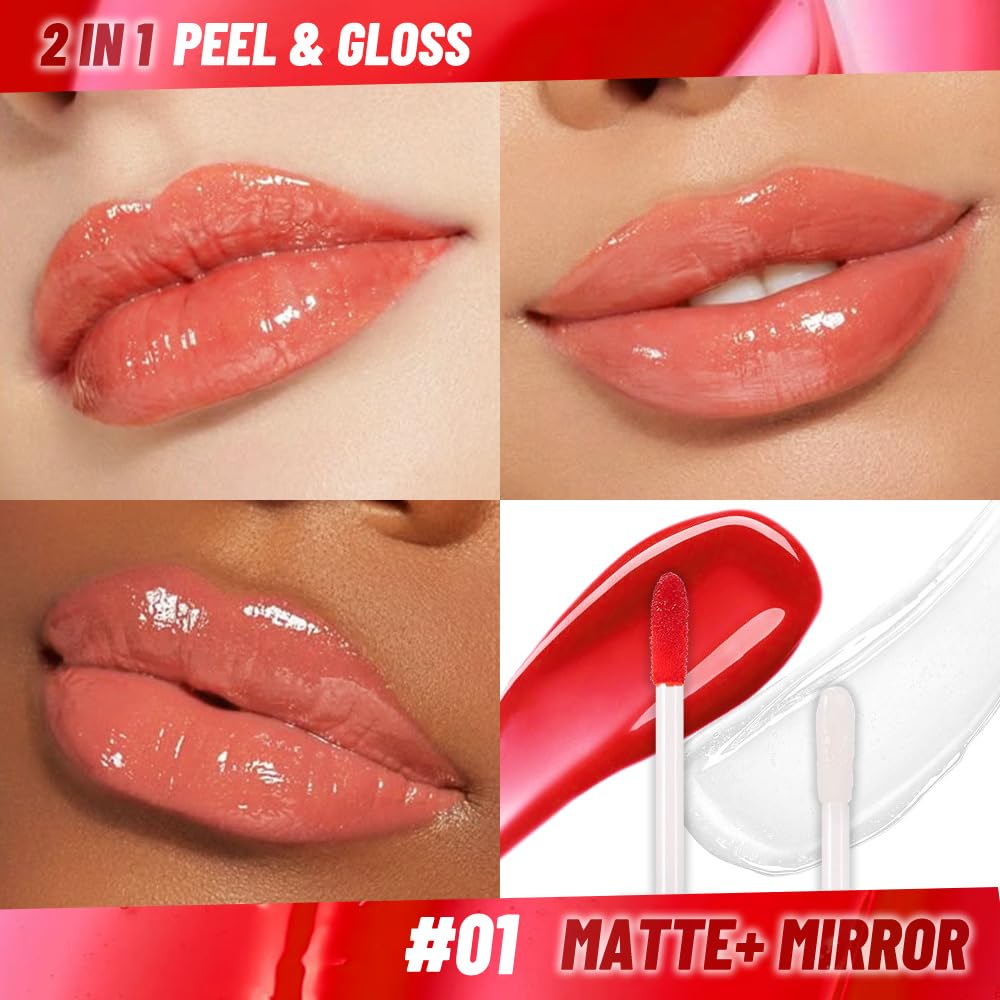 Vivid Apricot Lip Stain Peel Off Lip liner and Lip oil with Tweezer, Dual-Ended Peel Off Lip Stain Tattoo, Highly Pigmented Long Lasting Waterproof, Transfer-proof for All Skin Types, 01#