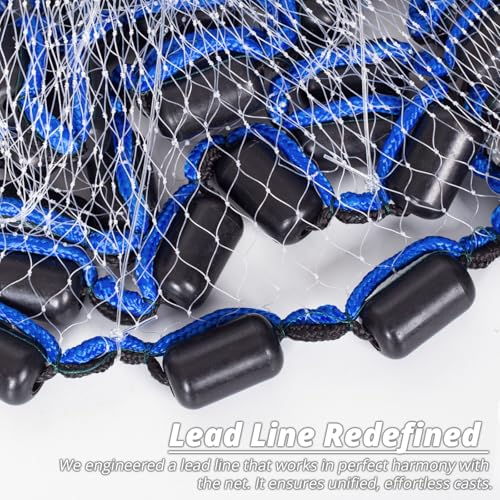 1.3 lbs/ft Fishing Cast Net with Eco-Friendly Lead Weights, 3/8inch Mesh Size, Throw Nets for Freshwater & Saltwater, 4/6/8/10/12 Ft Radius Casting Net - ProCast Series - size: 8-ft radius