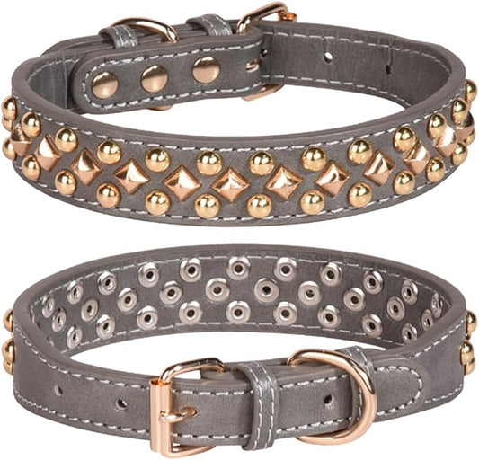 Spiked Dog Collar Soft Pu Leather Mushrooms Rivet Spike Studded Puppy Adjustable Pet Collars for Small Breeds (S, Grey3)