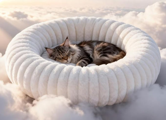 Self Warming Cat Bed, Donut Pet Bed for Indoor Cats and Small Dogs, Self-Heating Dog Bed with Non-Slip Bottom, Winter Comfort Dog Beds for Puppies, Washable & Portable Egg Tart Shape (S)