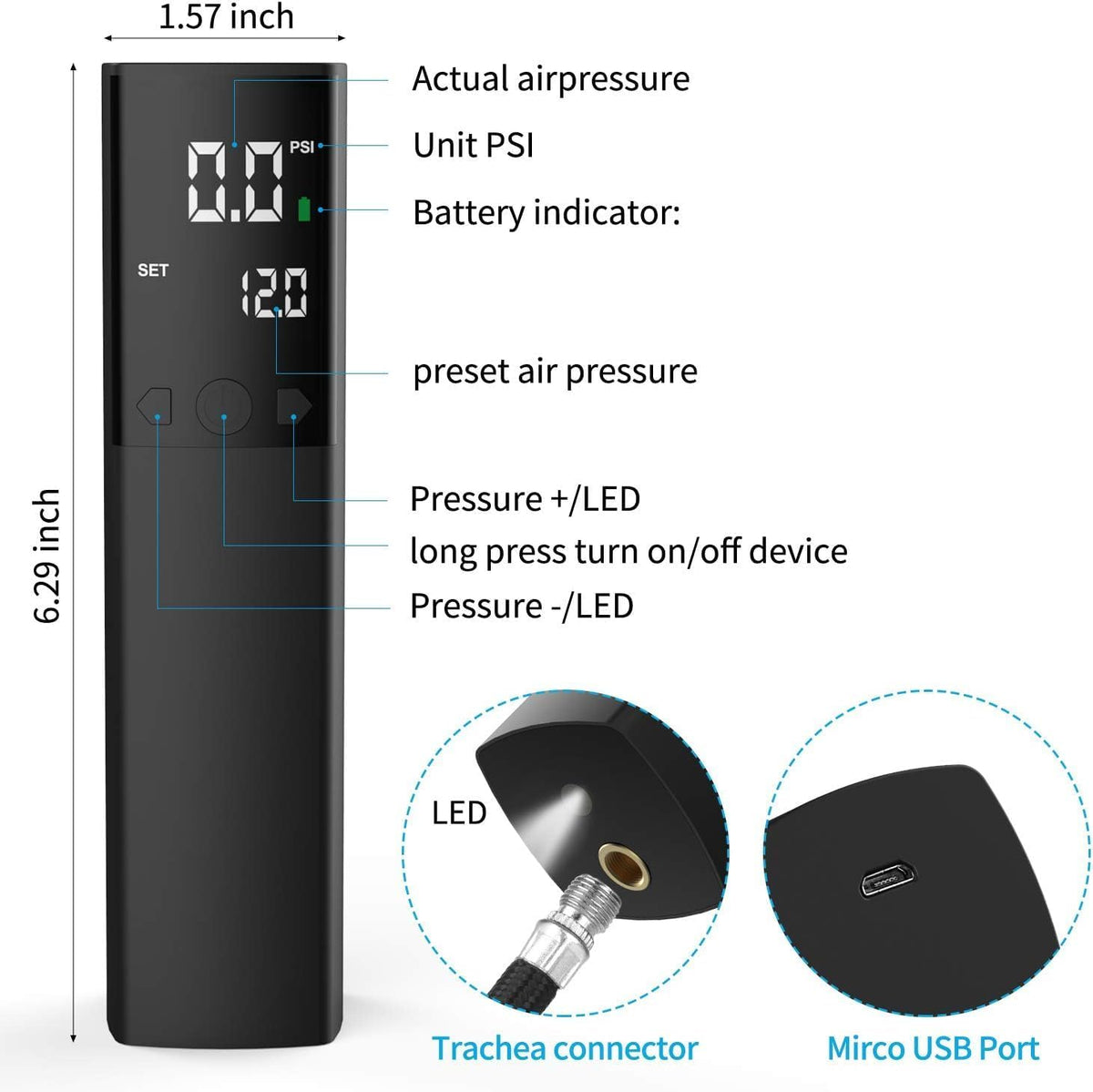 Pumteck Electric Ball Pump, Smart Air Pump Portable Fast Ball Inflation with Precise Pressure Gauge and Digital LCD Display for Football Basketball Volleyball Football (2 Pin and 1 Spout)