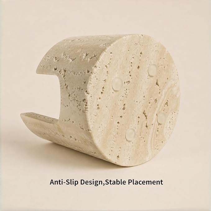 Natural Travertine Sponge Holder for Kitchen Sink – Solid Stone Cylinder Sponge Caddy with Dual-Height Cut-Out, Compact Countertop Sink Organizer & Modern Home Décor