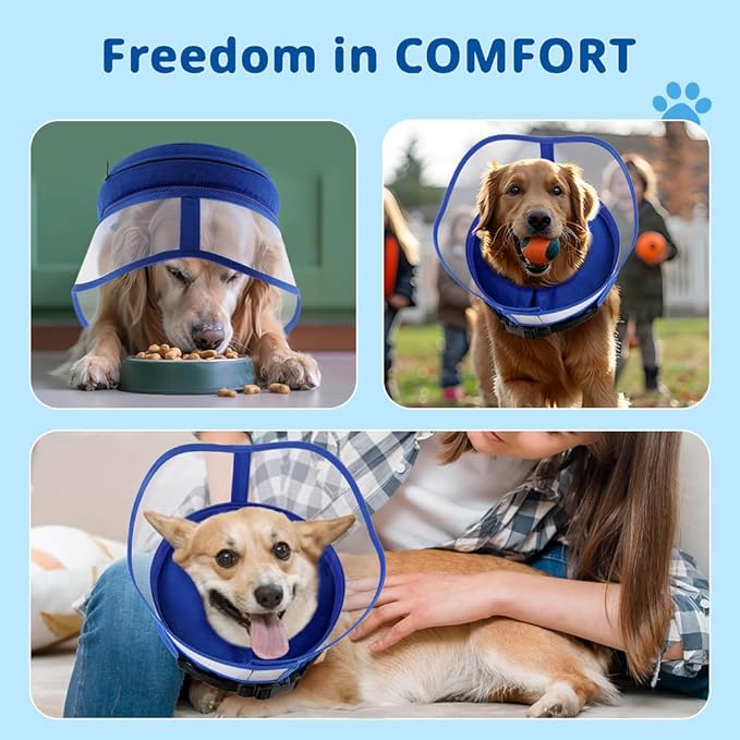 Soft Dog Cone Collar, Inflatable Donut Cones Alternative After Surgery for Large/Medium/Small Dogs to Stop Licking, XL Elizabethan Neck Ecollars of Shame with Anti-Lick Shield, Comfy Pillow Recovery
