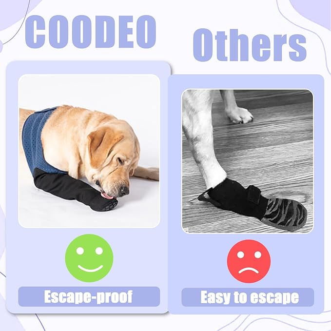 COODEO Dog Socks to Prevent Licking Paws, Healing Boots & Paw Protectors with Non-Slip Bottoms for Wound Protection, Waterproof Sleeve Shoes for Licking（Blue，3XL_Left