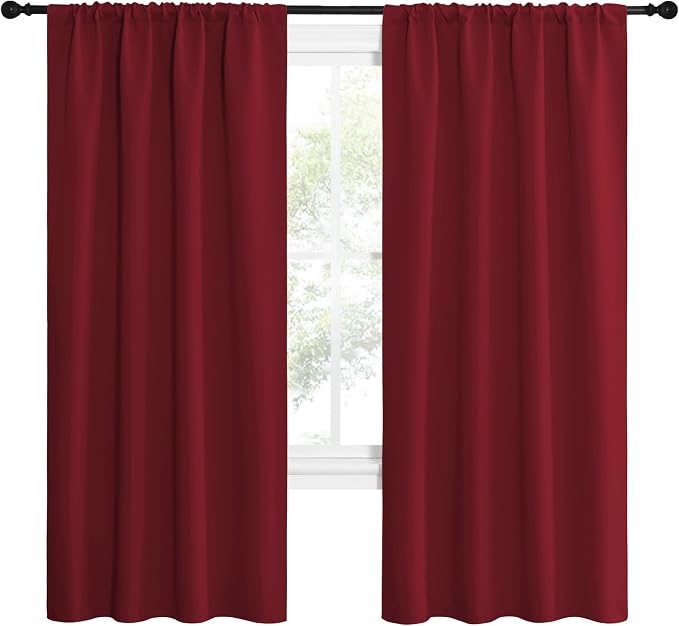NICETOWN Christmas Burgundy Red Blackout Curtains 72 inches Long, Privacy Room