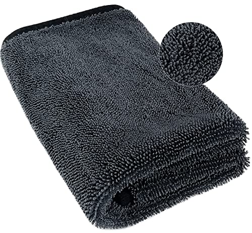 Airlab Microfiber Towels Cars Wash Drying Cleaning Cloth, Grey-Black | Thick Plush Auto Detailing Super Absorbent for Interior & Exterior Lint Free, Streak Free, 35 x 24 Inch, Pack of 1 - color: Grey-black