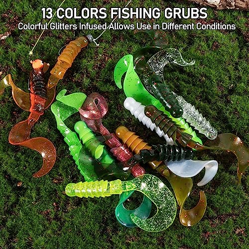 Dr.Fish 10 Pack Grub Fishing Lures 4" Soft Plastic Baits Worm Grub Bass Fishing Lures Swimbait Walleye Saltwater Freshwater - color: Lime