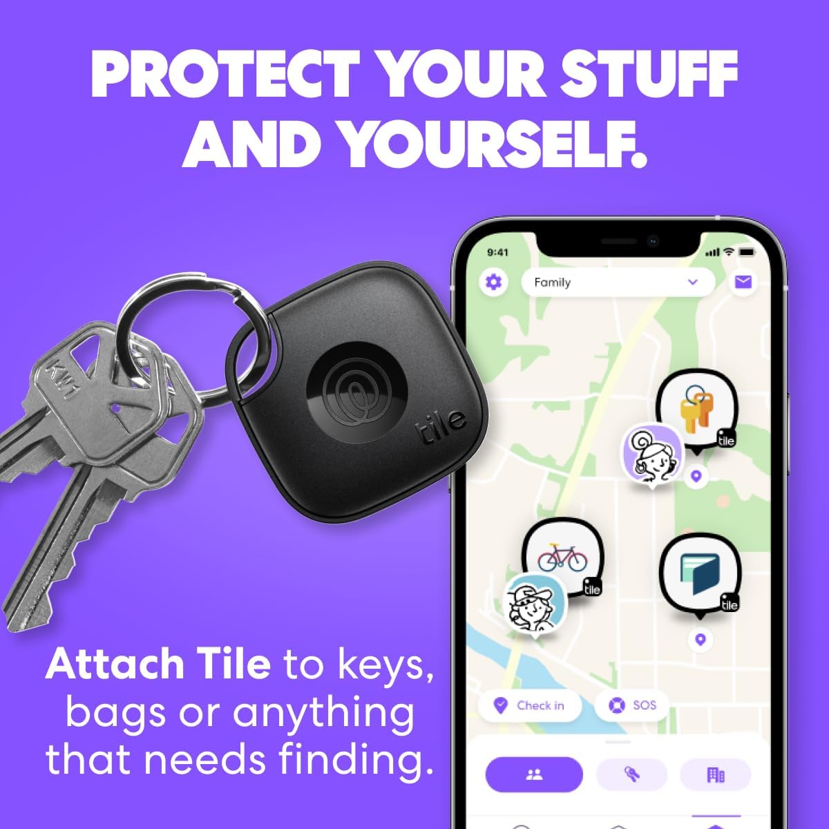Tile by Life360 Mate Bluetooth Tracker, Keys Finder and Item Locator for Keys, Bags and More. Phone Finder. Both iOS and Android Compatible. 1-Pack (Black)