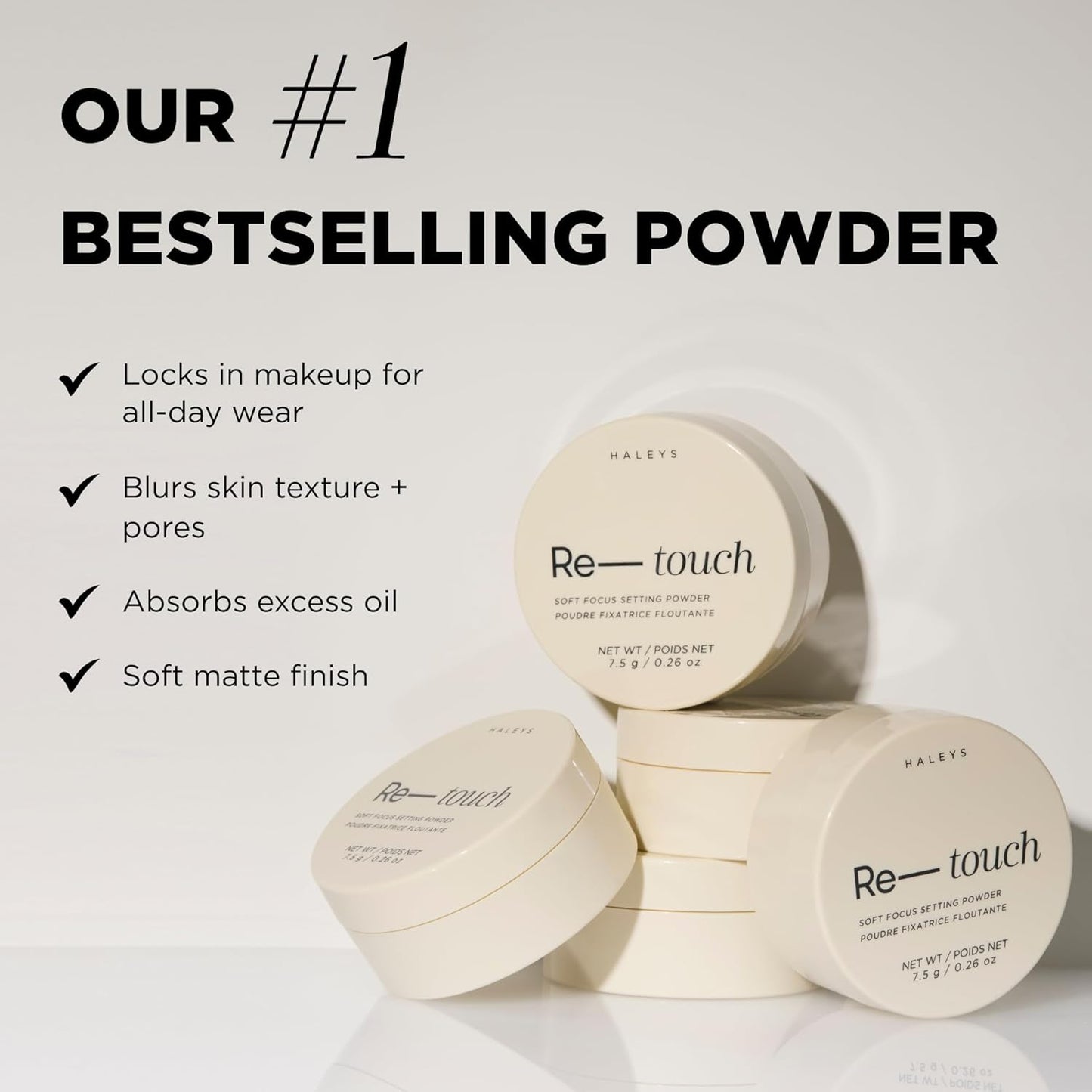 HALEYS Re-touch Setting Powder VEGAN + CRUELTY-FREE, Ultra-Blurring, Lightweight, Non-Caking, Nourishes, Smoothens for Filter-Like Finish, Soft Focus Translucent Loose Powder (Honey Shade)