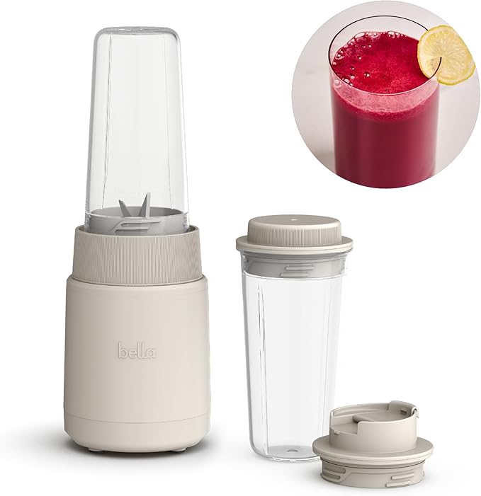 bella 6 Pcs Portable Rocket Blender, Juicer & Smoothie Maker, Press & Twist Design, EverGood™ & BPA Free Dishwasher Safe Parts, 4 Tip Stainless Steel Blade, Cord Wrap, 240 Watt Motor, Oatmilk