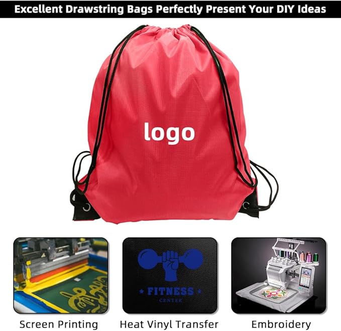 GoodtoU Drawstring Bags, Nylon Backpack Bulk Cinch Sack for Sport, Traveling, Team (60Pcs, Cherry)
