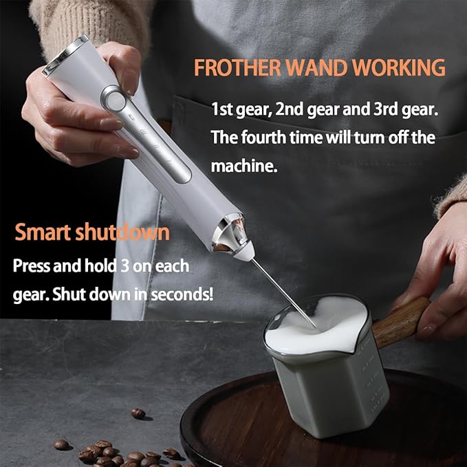Rechargeable Milk Frother Handheld For Coffee,3 Speeds Frother Wand With Stand, Batidora De Mano Electrica,Coffee Frother With 2 Heads,Drink Mixer Electric Handheld,Kitchen Essentials (Green 1)