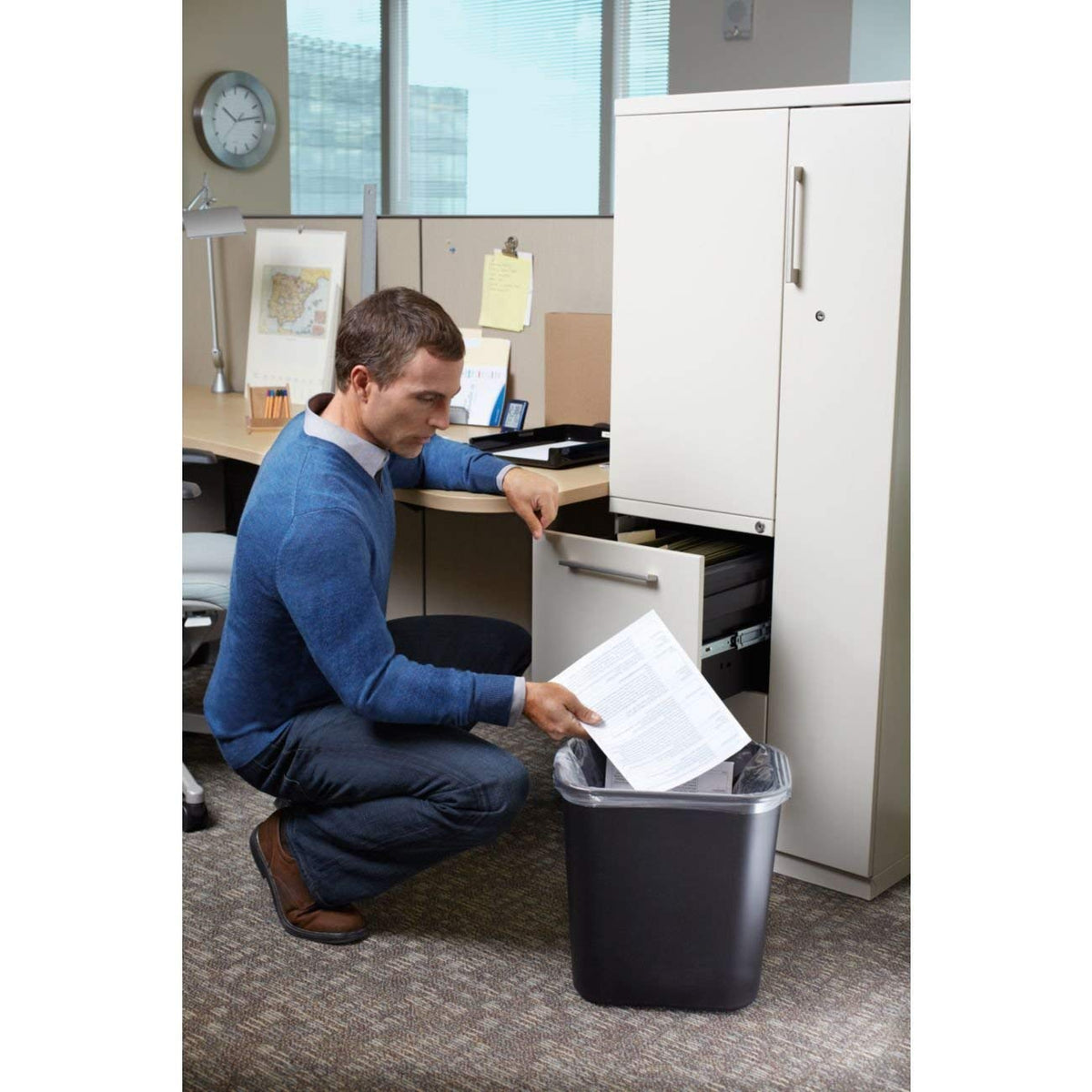 Rubbermaid Commercial Products Wastebasket/Trash Can, 7-Gallon/28-Quart, Black, Plastic, for Bedroom/Bathroom/Office, Fits Under Desk/Sink/Cabinet, Pack of 4