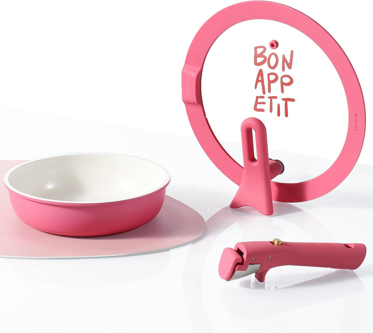 CAROTE Ceramic Pots and Pans Set Non Stick, Nonstick Kitchen Cookware Sets with Lid, Detachable Handle Sauté Pan Set, Non Toxic Frying Pan, Oven Safe, Induction Ready, Pink