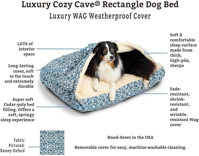 Snoozer Pet Products Luxury Rectangle Cozy Cave, Wag Collection, Extra Large, Pedigree Denim