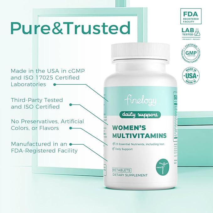 Womens Multivitamin - Essential Nutrients with Iron, Vitamins A, C, D3, K, B6 and B12 Supplements for Women’s Health, Energy Hair Skin & Nails - Daily Multivitamin for Women- 60 Count