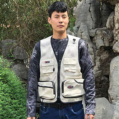 Foldable Outdoor Fishing Camping Travel Mesh Vest, Multi-Pockets Photography Lightweight Vests - color: Beige, size: Medium