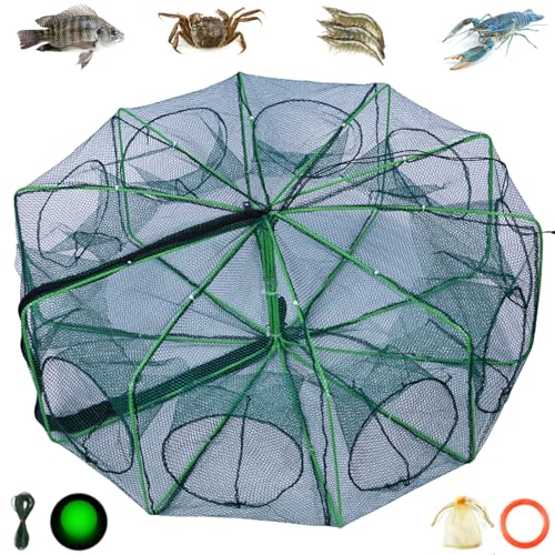 The Magic Foldable Fishing Trap, Folding Fishing Net，2024 Upgrade Auto-Foldable Strengthened Fishing Trap Net, Minnow Traps for Bait Fish，Fish Traps，Crawfish Trap，Minnow Trap - color: 10Holes