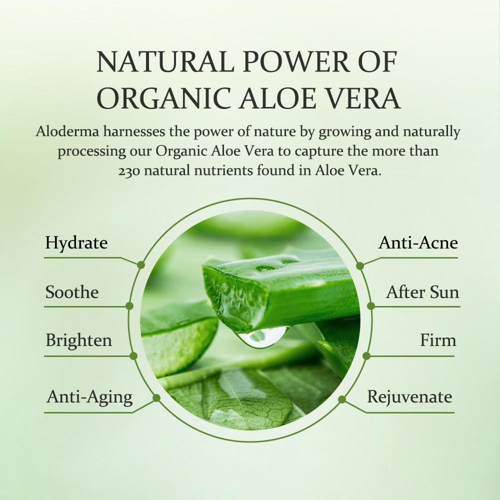 Aloderma Organic 96% Aloe Vera Gel – Hydrating Face, Body & After-Sun Care, 7oz