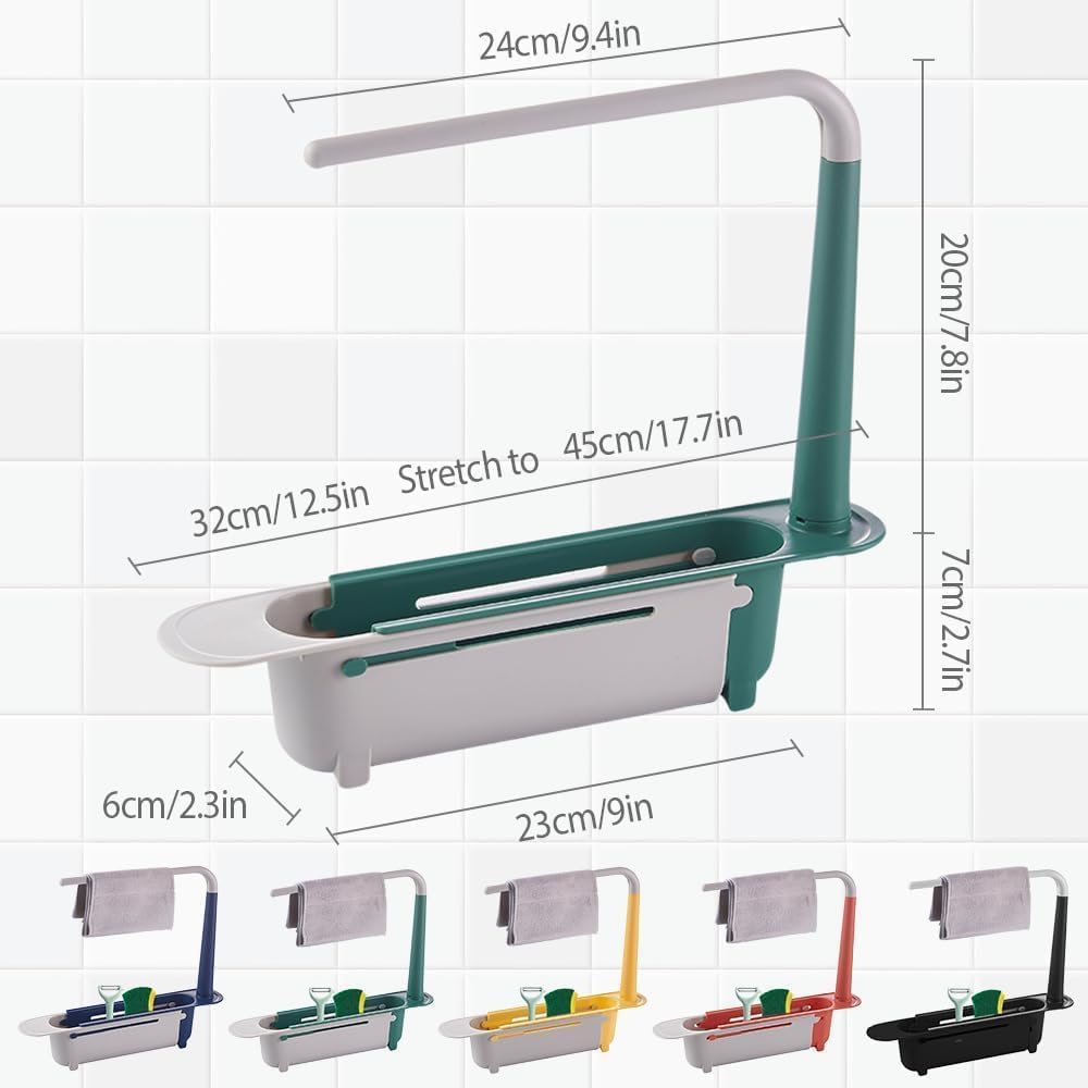 Telescopic Sink Storage Rack, 2026 Upgraded 2-in-1 Adjustable Drainer with Sponge Holder, Expandable Kitchen Sink Organizer with Dishcloth Hanger and Bracket, Kitchen Sink Gadgets (Red)