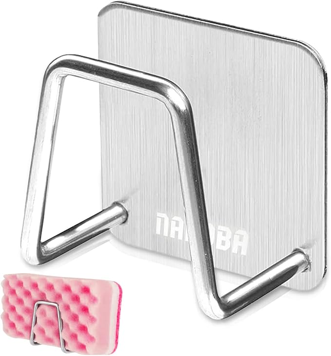 Stainless Steel Sponge Holder for Kitchen Sink, Saves Counter Space – Compact Quick-Dry Kitchen Sink Sponge Holder – Easy Adhesive Install, Rust-Resistant | Fits Metal, Glass, Ceramic, Wood & Tile