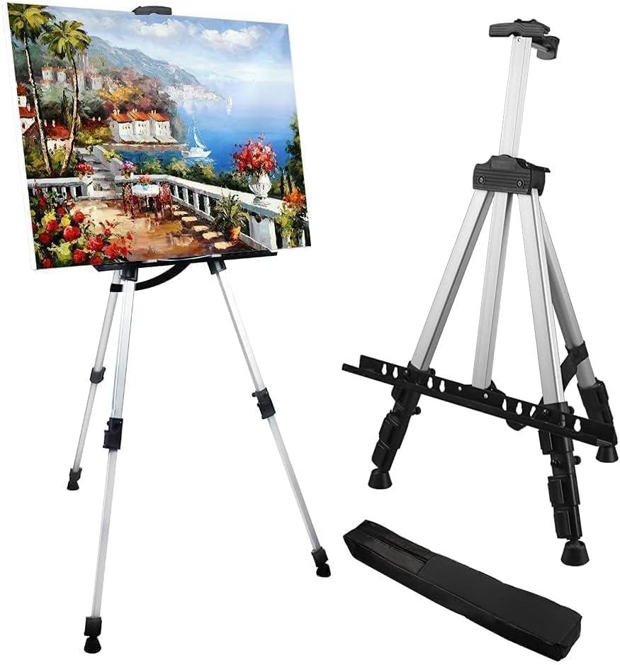 Art Easel Stand for Painting and Sign - RRFTOK Aluminum 66 Inch Metal Tripod Adjustable Portable Easels for Display - Canvas Stand for Table Top Floor Drawing for Artists Adult Holder or Teen