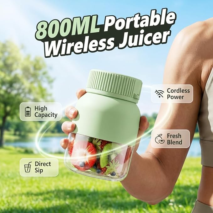 Portable Wireless Juicer Cup, 2026 Upgraded 28 Oz Electric Juicer Cup with 38-Blades, Dual Lid Compact Travel Drinking Cup, Rechargeable USB-C Personal Blender for Fruits & Vegetables (Pink)