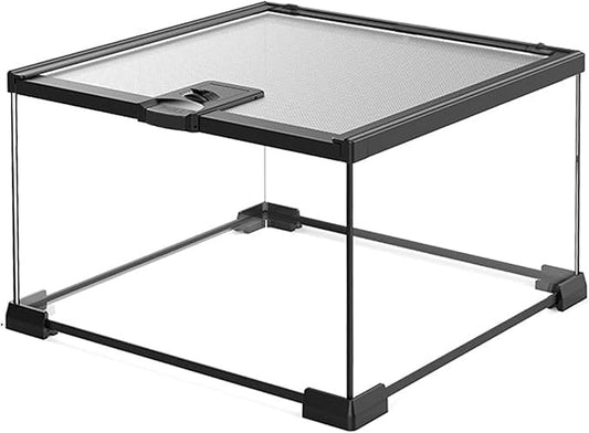 Reptile Terrarium Tank, Glass Reptile Vivarium, Sliding Mesh Cover, for Lizards, Horned Frogs, Snakes, Spiders, Turtle (M, 4.8Gal (12"x12"x7.8"))