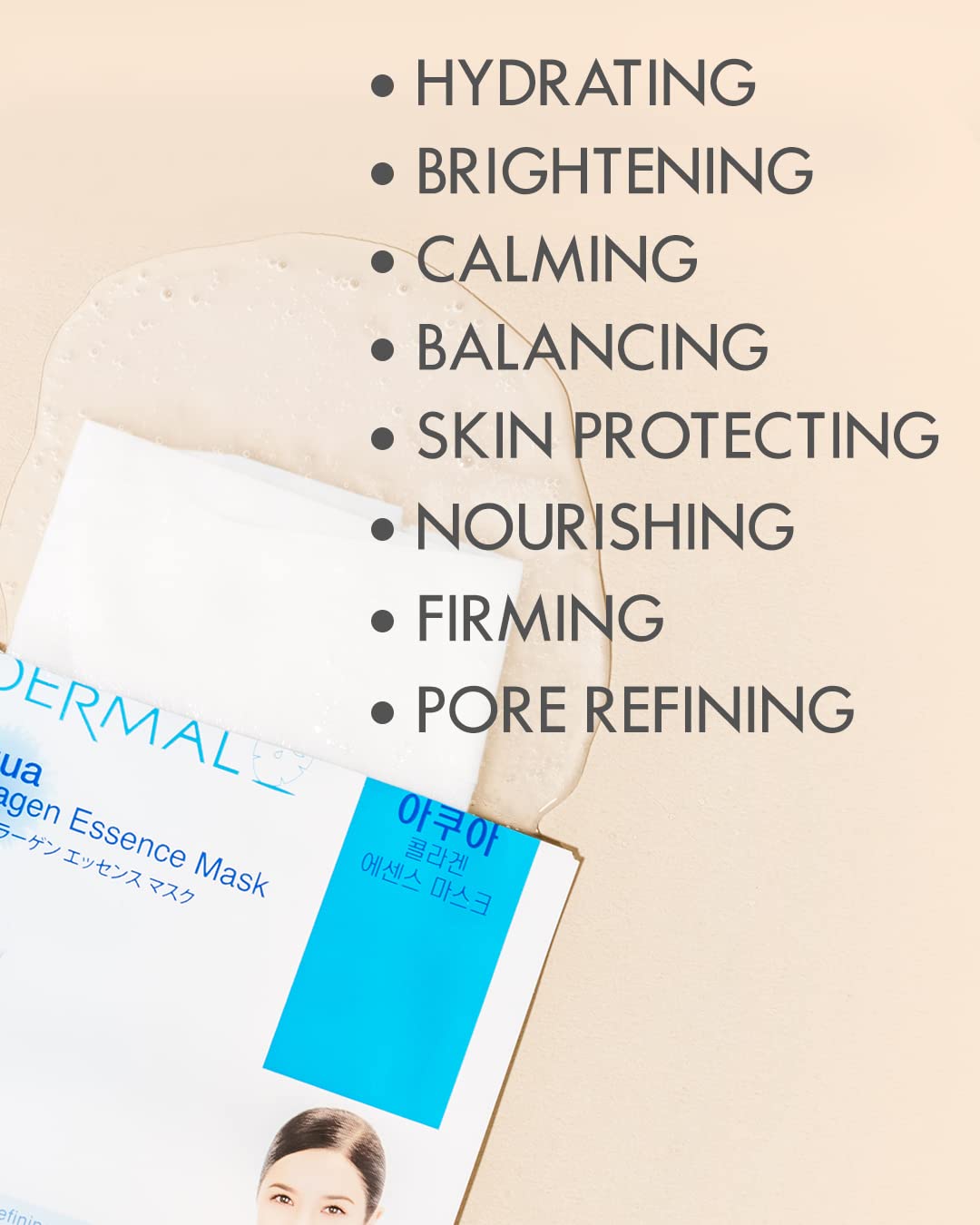 DERMAL Korean Collagen Face Mask – Hydrating & Soothing Sheet Mask with Panthenol – Hypoallergenic Calming Moisture Care for All Skin Types – 24 Combo Pack