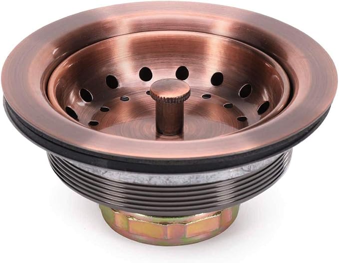 KONE 3-1/2 Inch Kitchen Sink Drain AC Assembly with Strainer Basket/Stopper, All Stainless Steel Antique Copper Durable and Rustproof