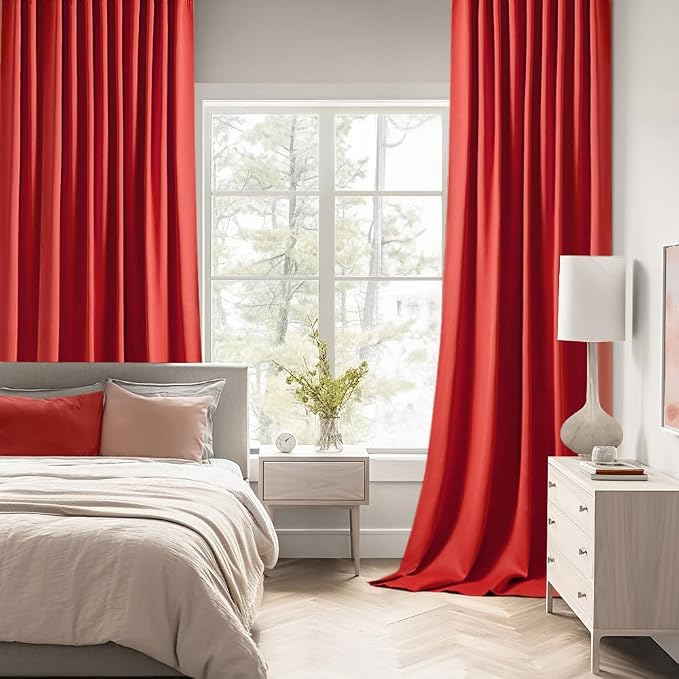 MIULEE Christmas Red Back Tab Blackout Curtain 96 Inch Long 2 Panels Set