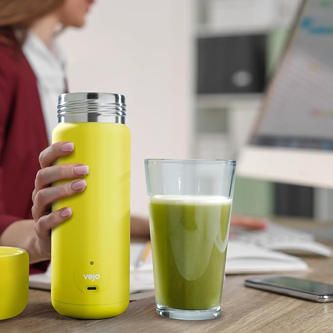 VEJO 12oz Electric Protein Shaker Bottle – USB Rechargeable Powder Mixer for Protein Shakes, Pre-Workout, Creatine | No Clumps, No Ball | 6-Blade Blending | BPA-Free | Gym Bag Travel Size | Yellow