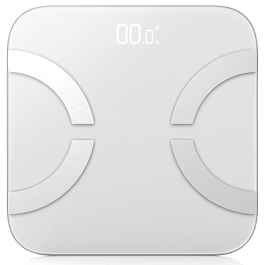 Smart Scale for Body Weight, Digital Bathroom Scale LED Display, BMI, Body Fat, Muscle Mass 18 Body Composition Monitor Health Analyzer Sync Fitness Apps (White)