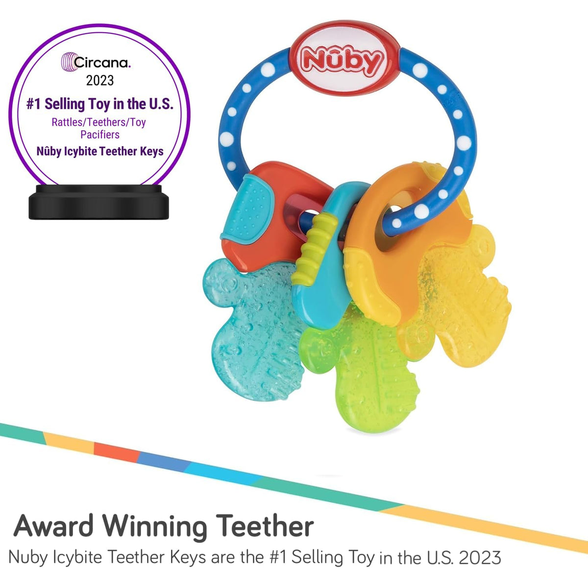 Nuby Ice Gel Teether Keys - Silicone Soothing Baby Teether Toys for Infants - Gentle for Sore Gums Colorful and Fun Toys - Safe and Durable Infant Baby Teething Toy - Blue