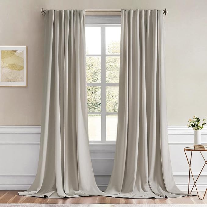 MIULEE Natural Back Tab Blackout Curtains 120 Inch Long 2 Panels Set