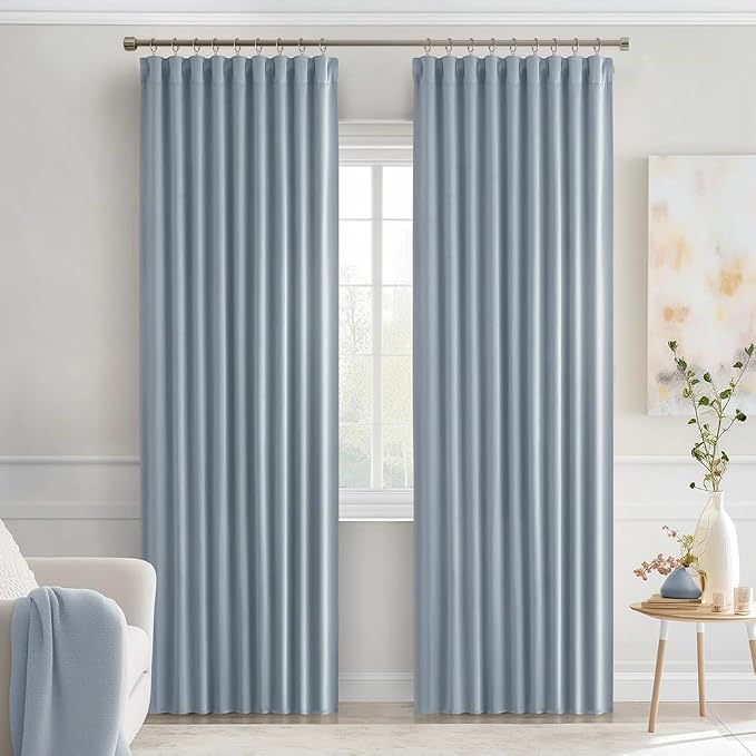 MIULEE Light Blue Back Tab Blackout Curtains 84 Inch Length 2 Panels Set