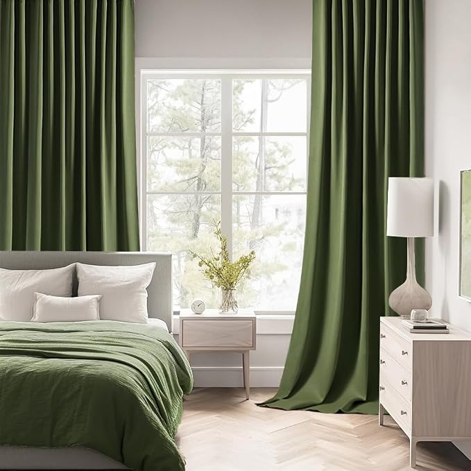 MIULEE Olive Green Back Tab Blackout Curtains 90 Inches Long 2 Panels Set
