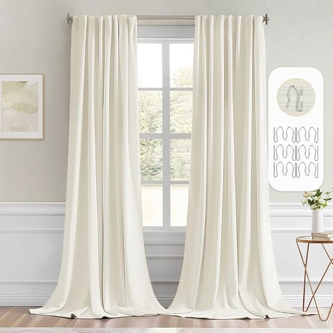MIULEE Cream Back Tab Blackout Curtains 102 Inch Long 2 Panels Set