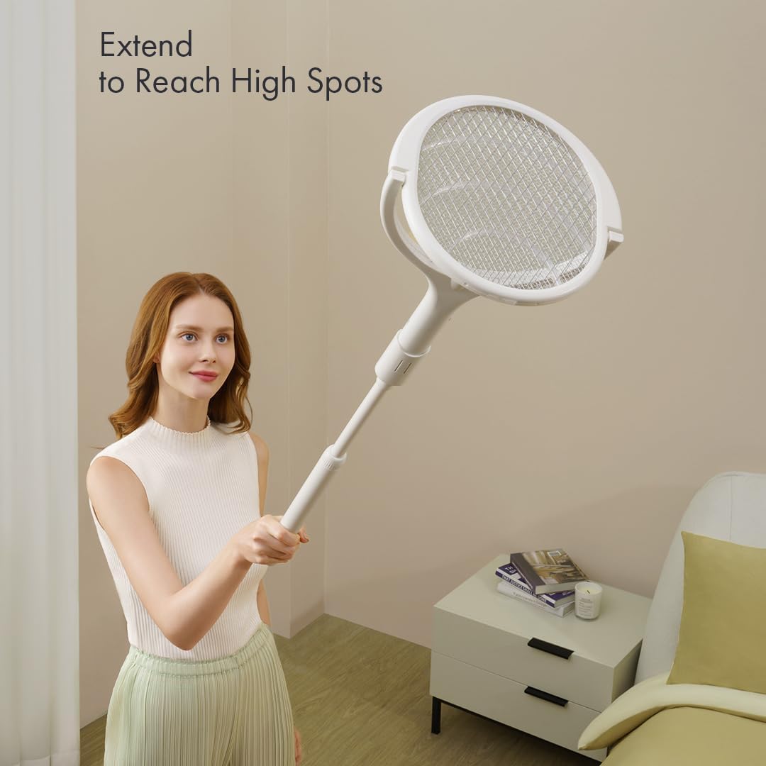 GeckoMan Rotating Head Electric Fly Swatter Racket Rechargeable Bug Zapper Racket Bug Zapper Indoor Fly Zapper Mosquito Zapper Flies Killer for Indoors, with a Telescopic Extension