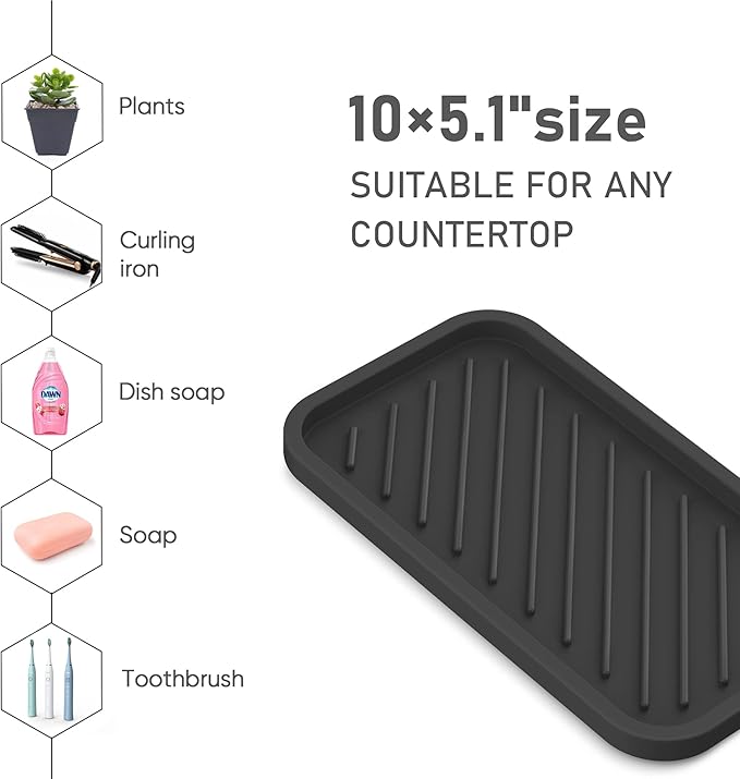 EG-SIPRO Silicone Sponge Holder,Large 10" Kitchen Sink Organizer Tray Kitchen Soap Tray Soap Sponge Holder for Bathroom Counter Sponge Caddy Dish Soap for Scrubber,Soap Dispenser,Scouring Pad