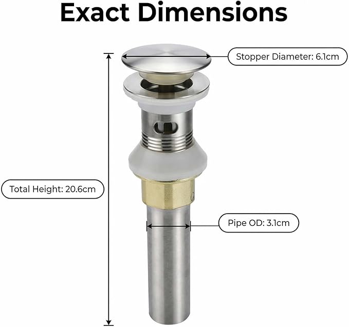 Bathroom Sink Drain, Drain Stopper Bathroom Sink with Overflow, Assembly with Detachable Strainer Basket, Built in Anti Clogging Pop Up Drain Strainer, Stainless Steel Brushed Nickel 1Pcs
